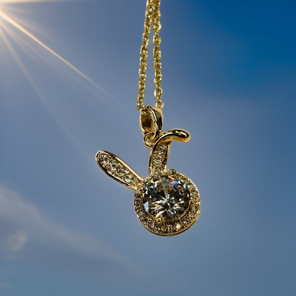 Gold 1.5 ct Zircon and Rabbit Face Pendant Necklace - Picture 12 of 17